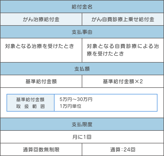 自費診療保障上乗せ型がん治療特約の給付金例